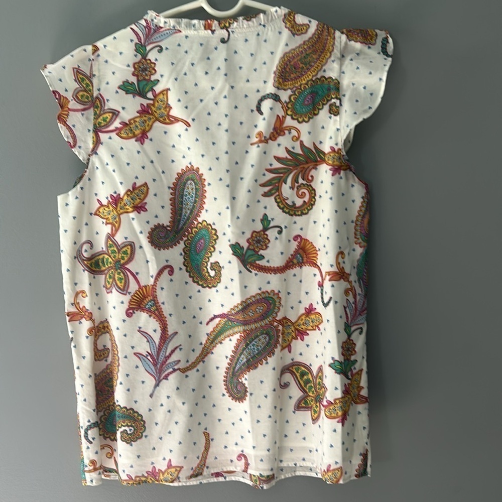 Talbots Size Medium Ruffle Shoulder Cotton Floral Paisley Blouse Top - Picture 5 of 5